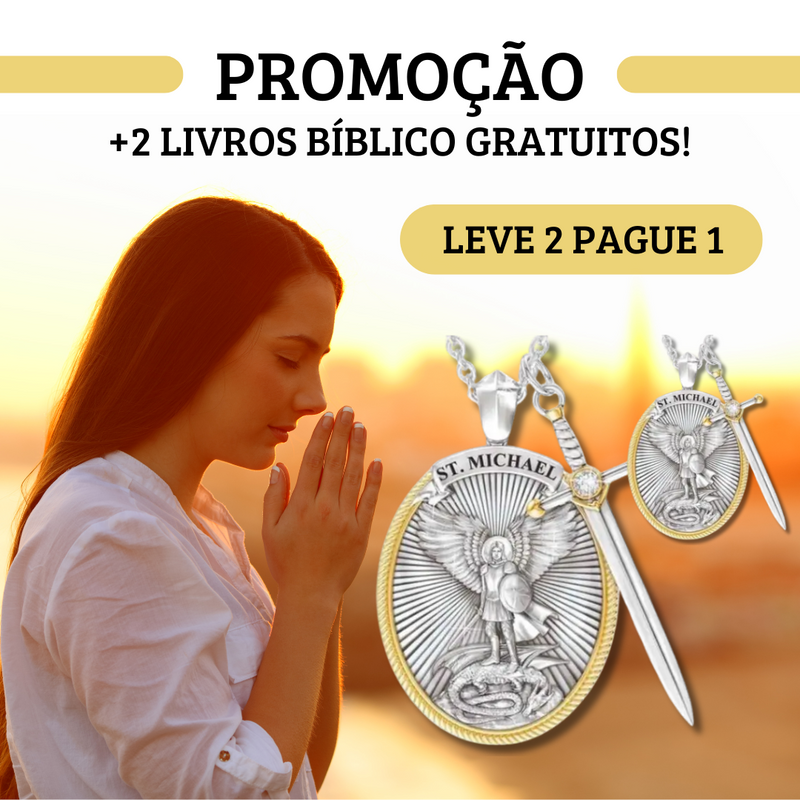 (Compre 1 Leve 2) Colar Abençoado de São Miguel Arcanjo + Brinde Exclusivo: 2 Livros Bíblico Gratuitos!